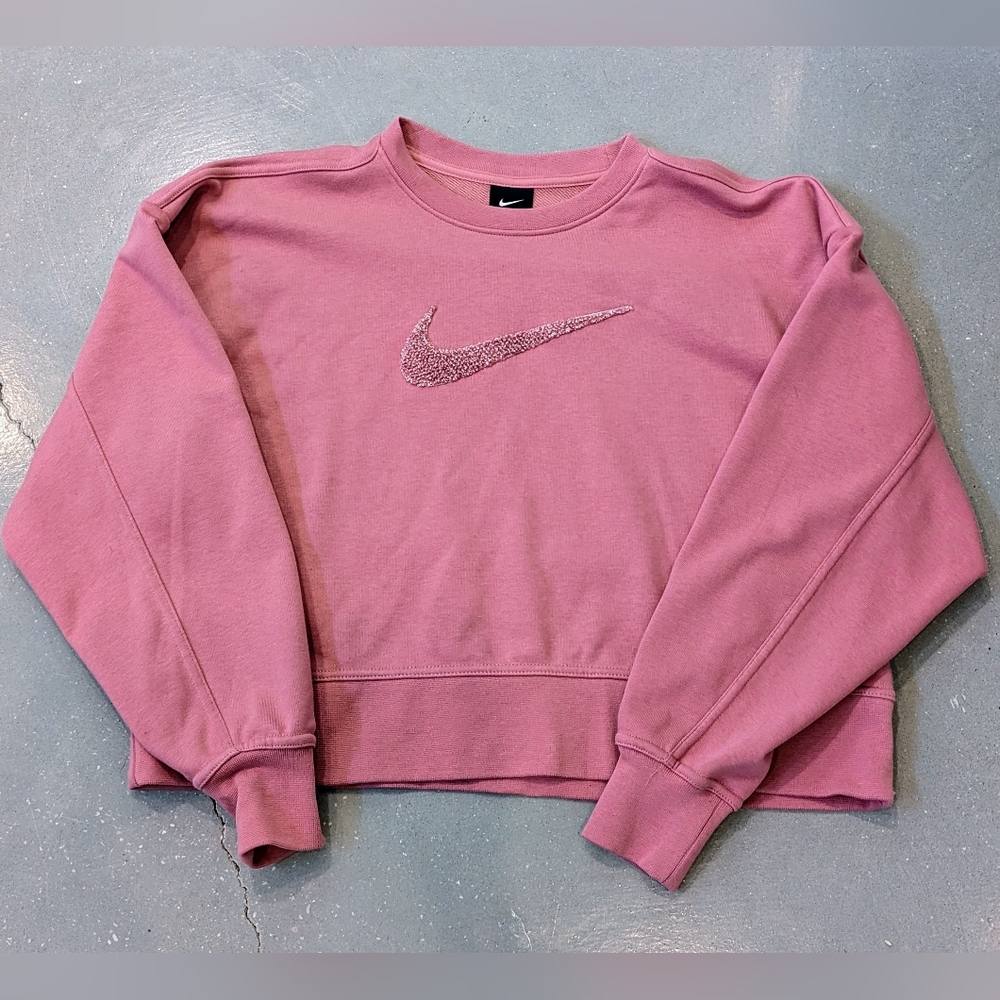 NEW Nike Cropped Pink Sweatshirt S Terry Check